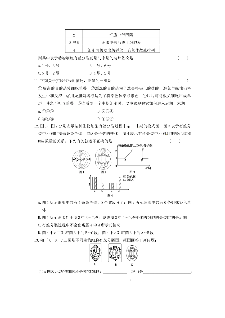 学高中生物 第五章 细胞增殖、分化、衰老和凋亡 第23课时 有无丝分裂同步课时检测 苏教版必修1_第3页