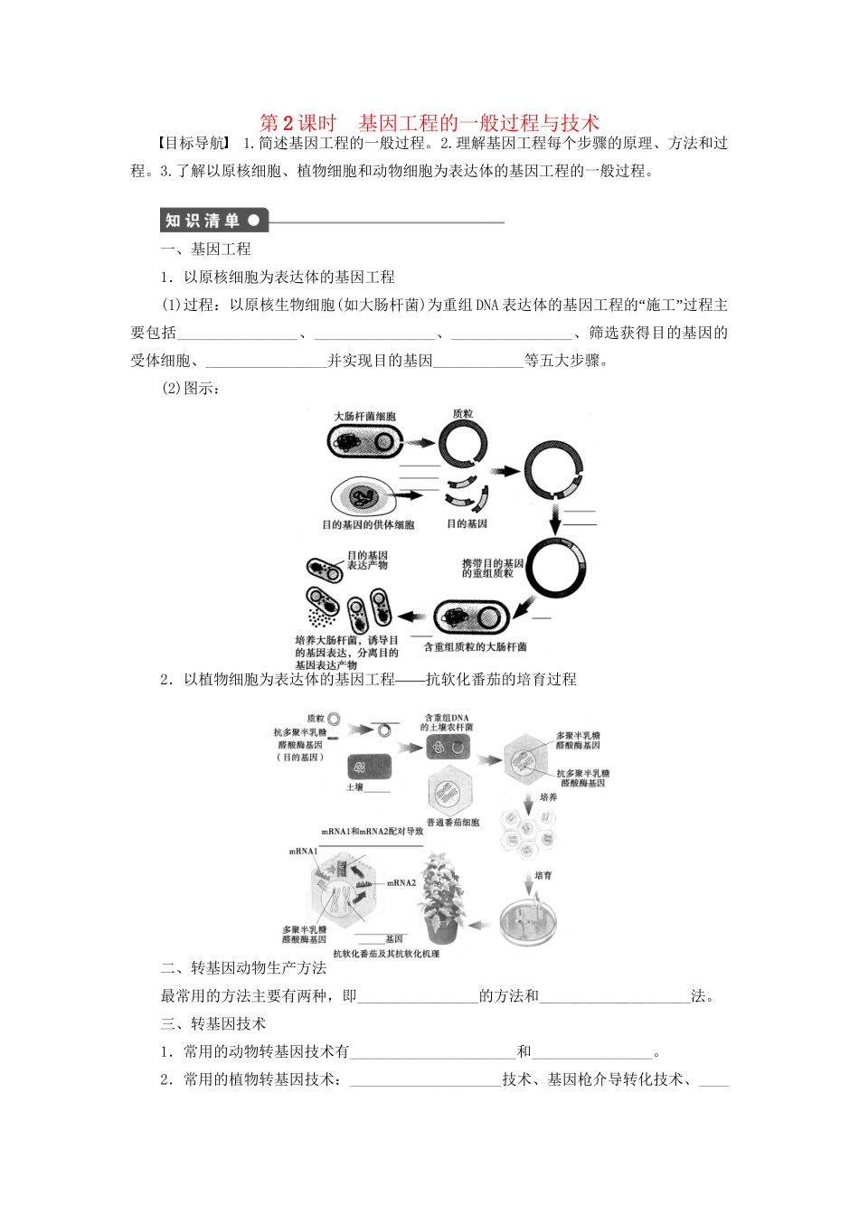 学高中生物 第一章 课时2基因工程的一般过程与技术 苏教版选修3 _第1页