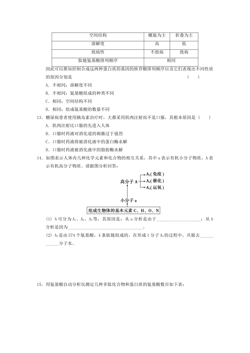 学高中生物 生命活动的主要承担者蛋白质(二)专项训练_第3页