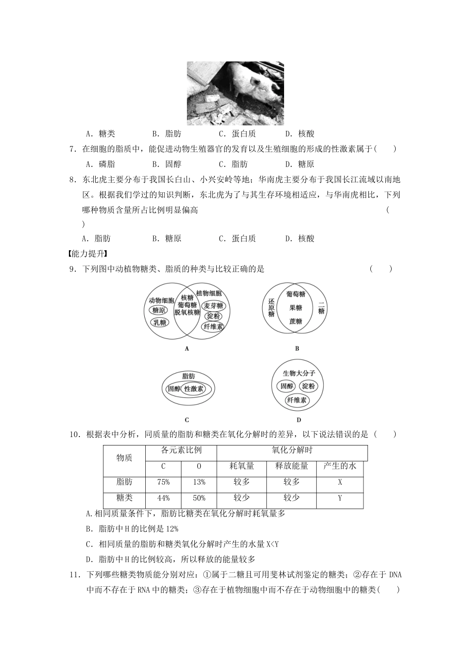 学高中生物 细胞中的糖类和脂质专项训练_第2页