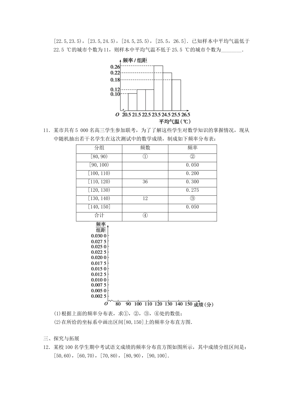 高中数学 2.2.1（一）用样本的频率分布估计总体分布(一)基础过关训练 新人教A版必修3_第3页