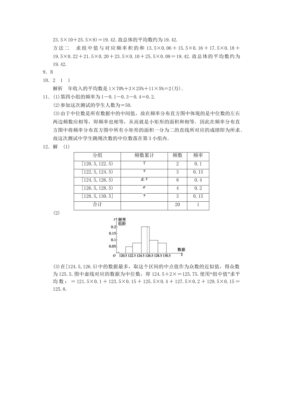 高中数学 2.2.2（一）用样本的数字特征估计总体的数字特征(一)基础过关训练 新人教A版必修3_第3页