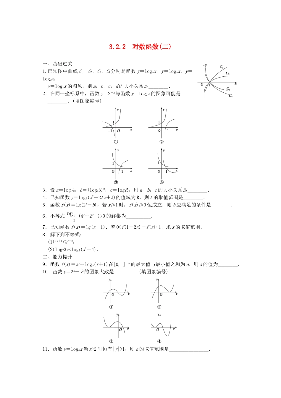 高中数学 3.2.2对数函数(二)配套训练 苏教版必修1_第1页