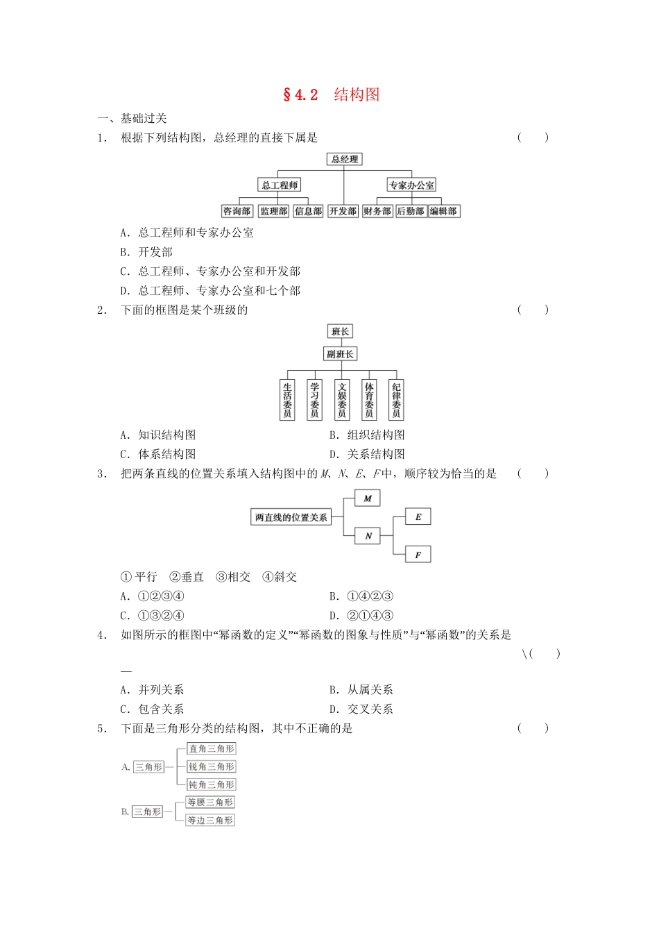 高中数学 第4章 4.2结构图检测题 新人教A版选修1-2_第1页