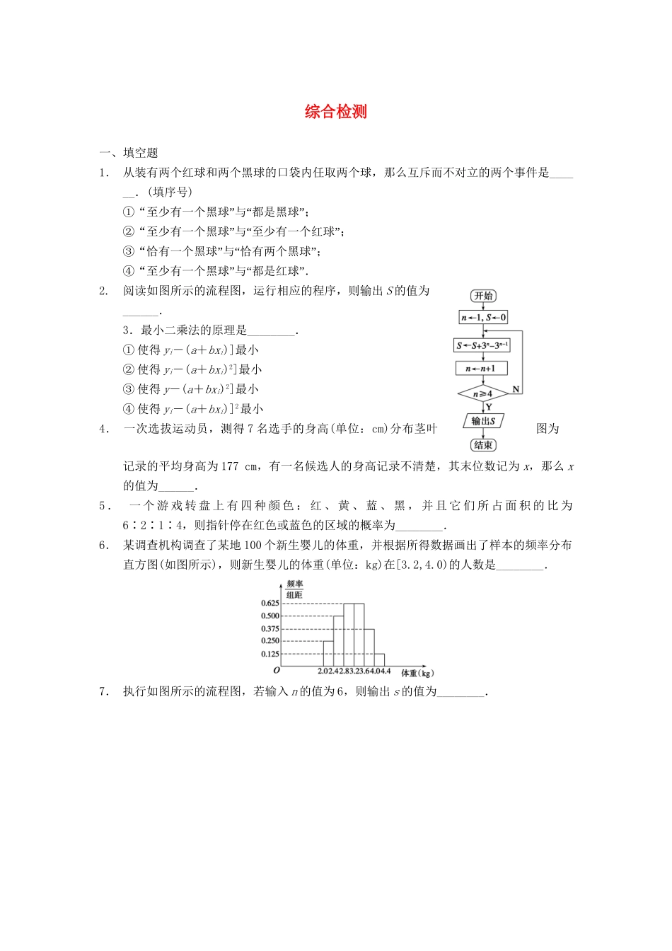 学高中数学 综合检测配套训练 苏教版必修3_第1页