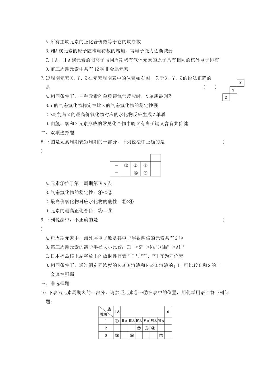 高考化学 考前三个月专题训练6 物质结构与元素周期律 新人教版_第2页