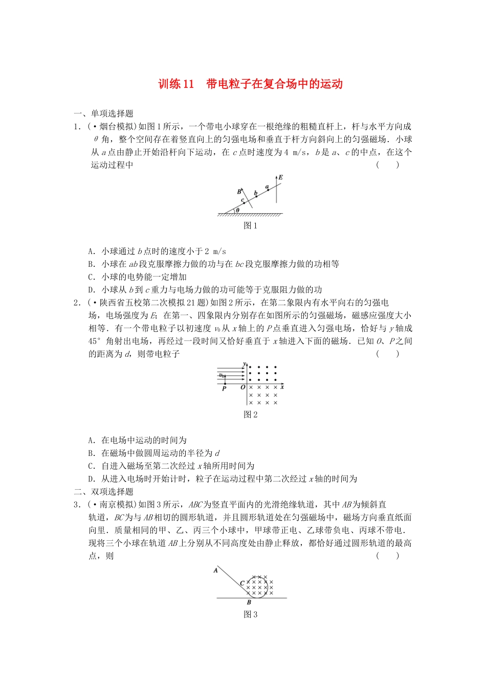 高考物理 考前三个月专题训练11 带电粒子在复合场中的运动 新人教版_第1页