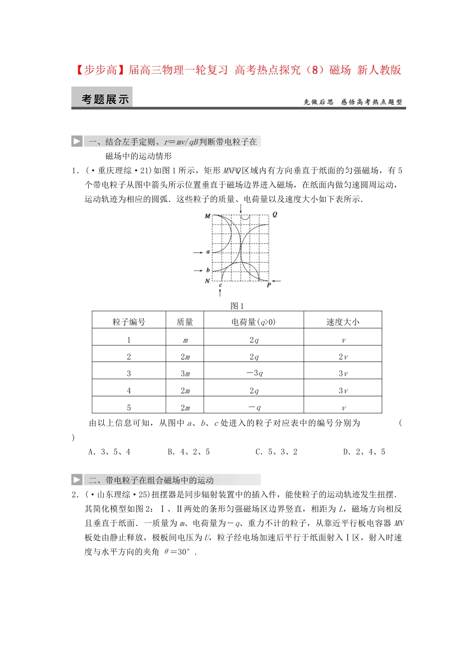 高三物理一轮复习 高考热点探究（8）磁场 新人教版_第1页