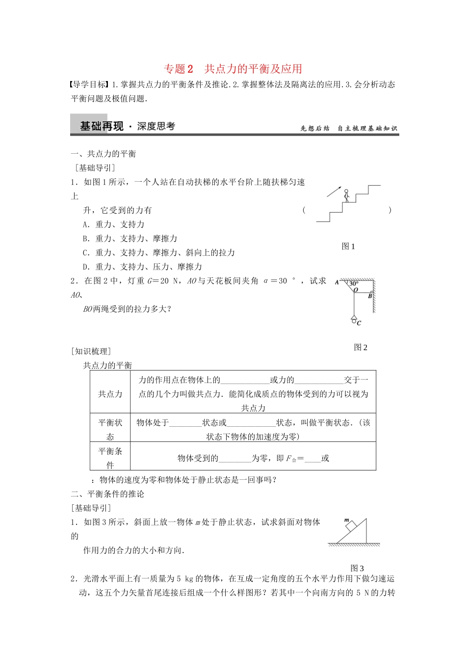高三物理一轮复习 专题突破（2）共点力的平衡及应用 新人教版_第1页