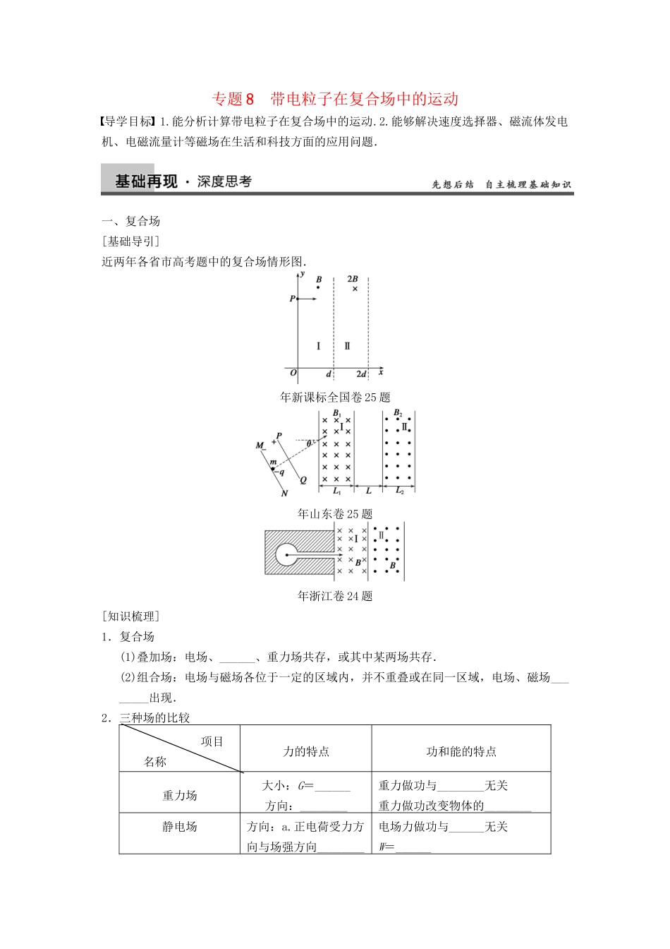 高三物理一轮复习 专题突破（8）带电粒子在复合场中的运动 新人教版_第1页