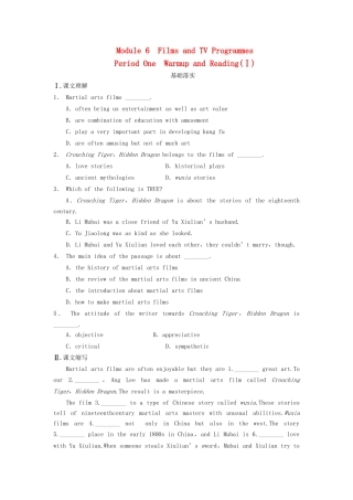 高中英语 Module 6 Films and TV Programmes Period 1 Warm up and Reading同步测试1 外研版必修2