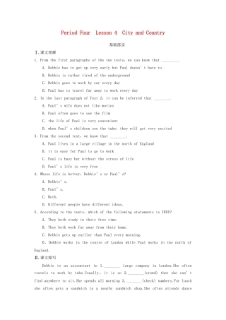 高中英语 Unit 1 Lifestyles Period Four Lesson 4 City and Country同步测试 北师大版必修1