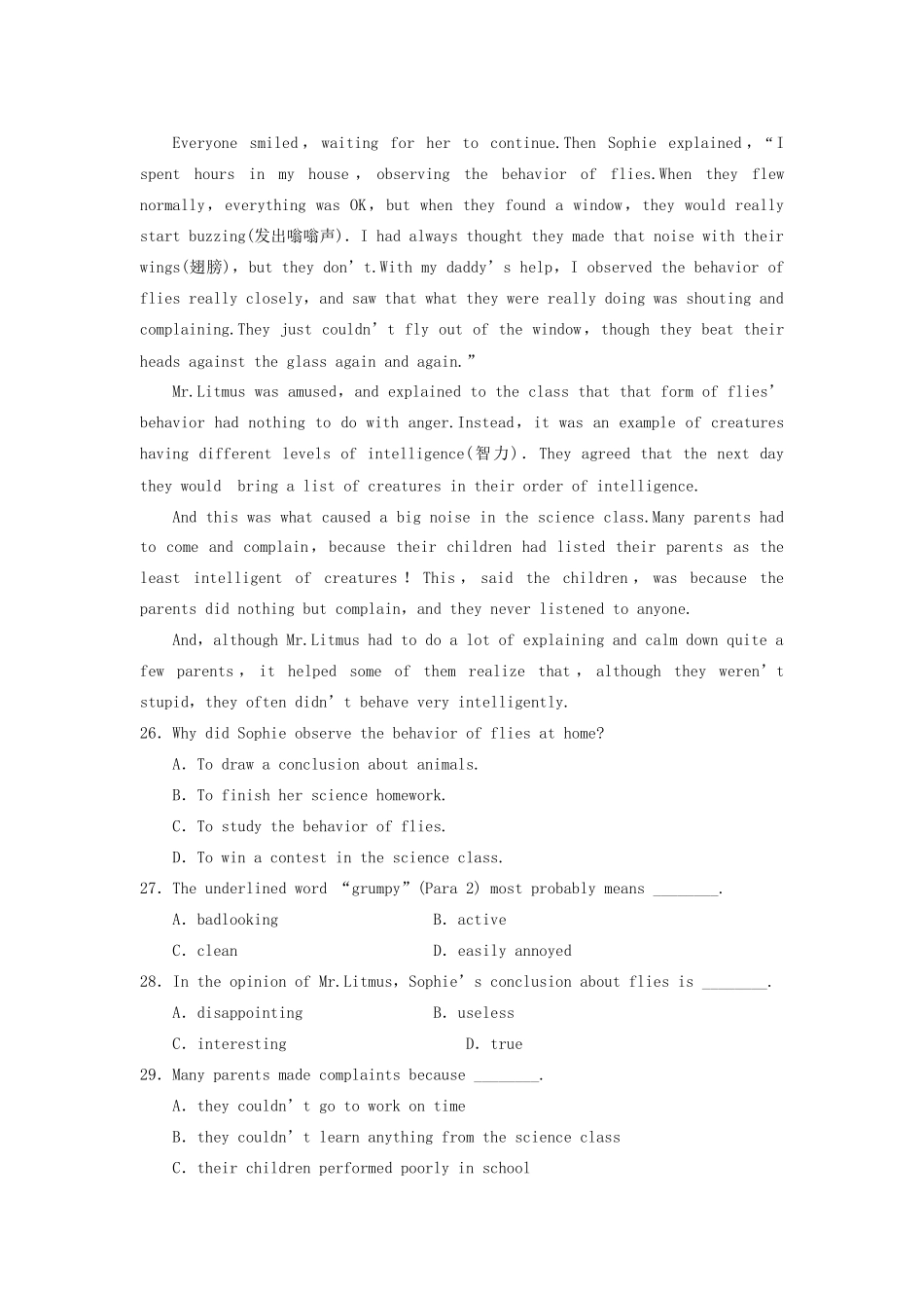 高中英语 Unit 1 Lifestyles单元检测一 北师大版必修1_第3页