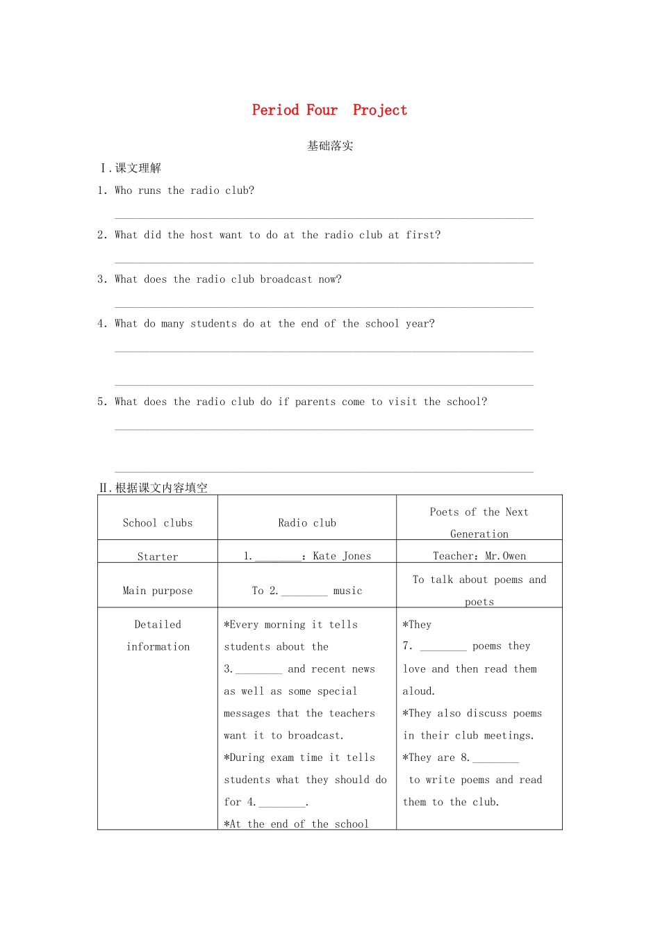 高中英语 Unit 1 School life Period Four Project同步测试 牛津译林版必修1_第1页