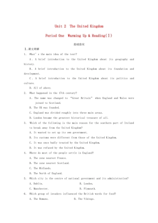 高中英语 Unit 2 The United Kingdom Period One Warming Up Reading同步测试1 新人教版必修5