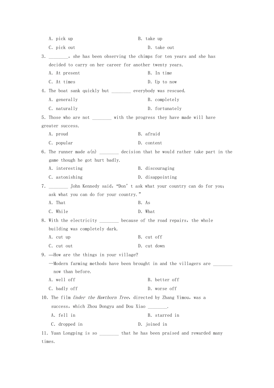 高中英语 Unit 3 A taste of English humour Period One Warming Up Reading同步测试2 新人教版必修3_第3页