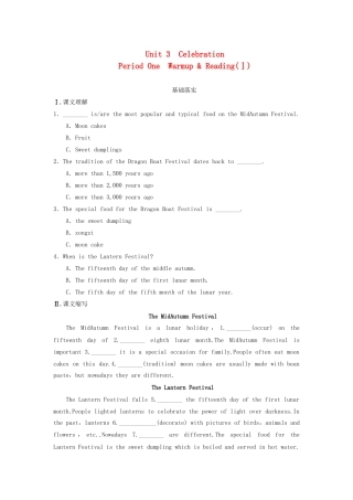 高中英语 Unit 3 Celebration Period One Warm up Reading同步测试1 北师大版必修1