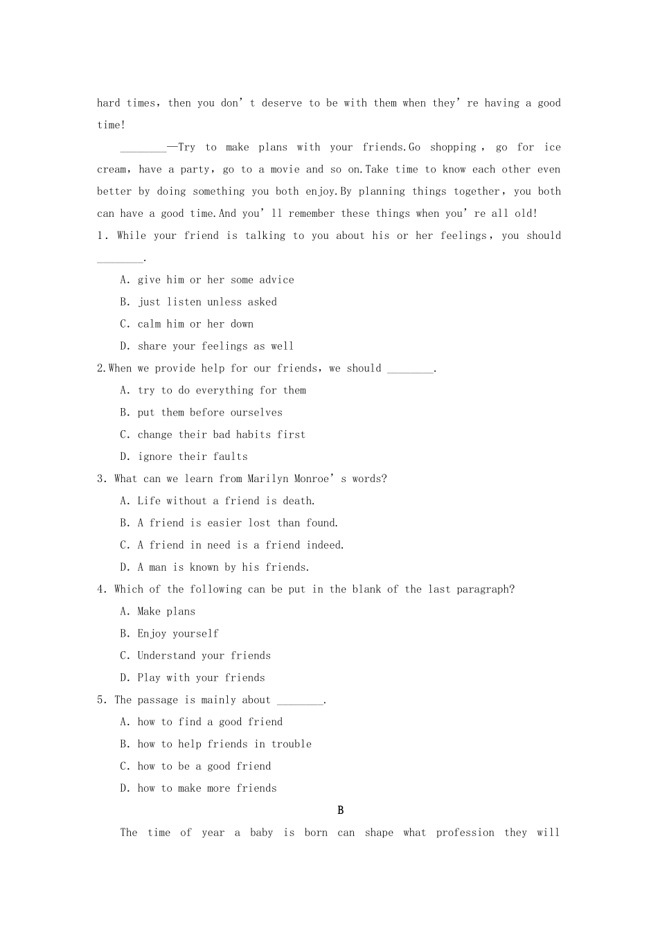 高中英语 Unit 3 Celebration单元达标 北师大版必修1_第3页