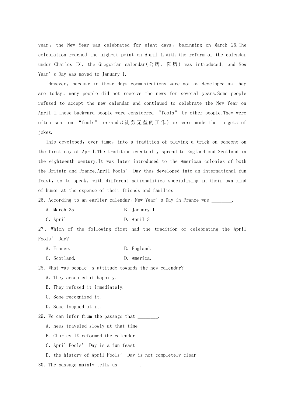 高中英语 Unit 3 Celebration单元检测三 北师大版必修1_第3页