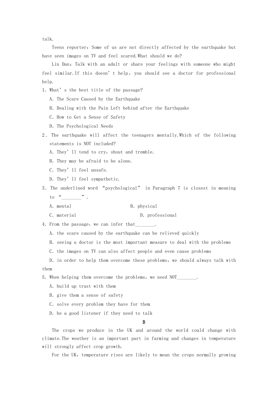 高中英语 Unit 8 Adventure Period One Warm up Reading同步测试2 北师大版必修3_第3页