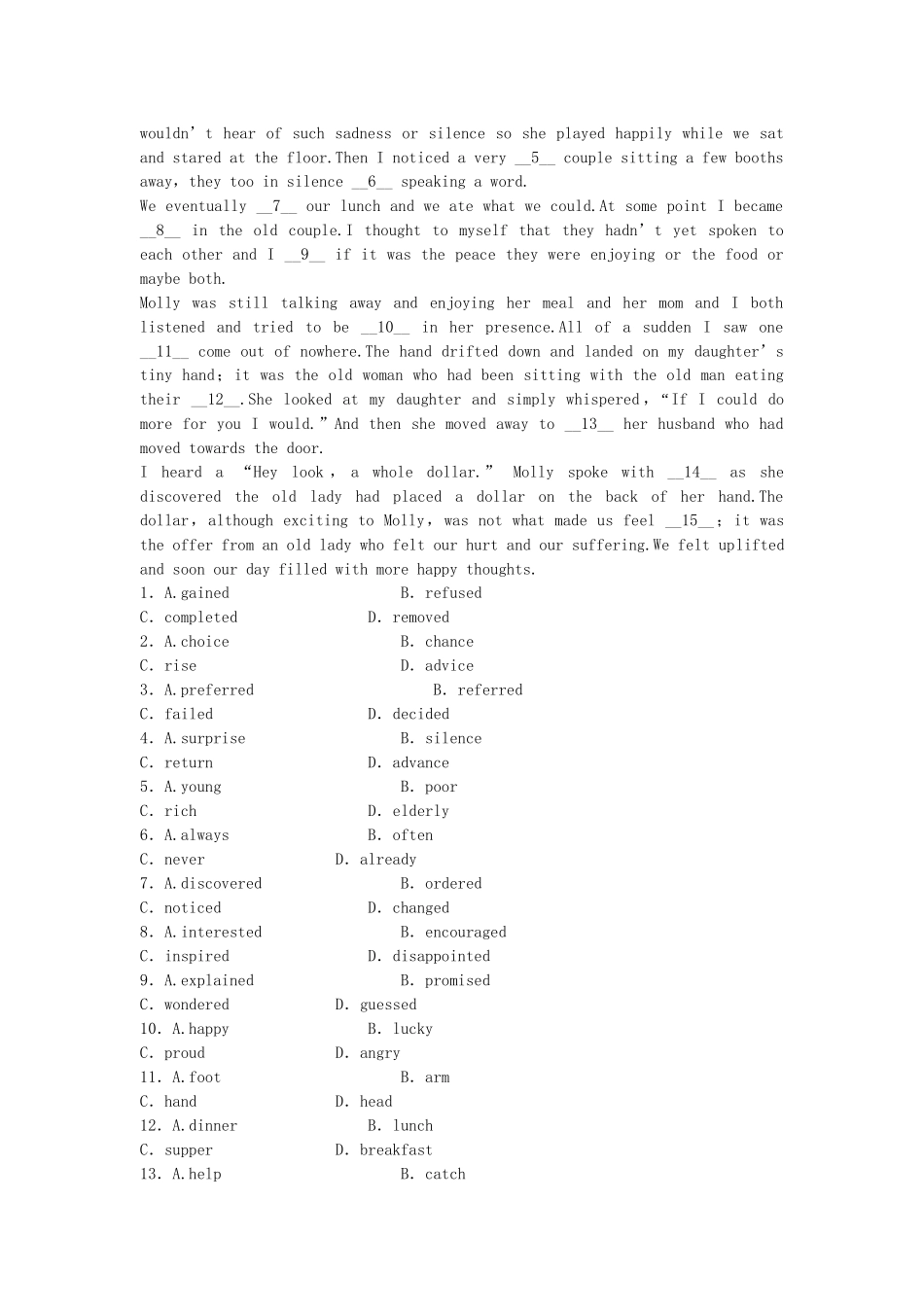 高中英语 Unit 18 Beauty Period Two What’s Your Favourite Music同步测试 北师大版选修6_第2页