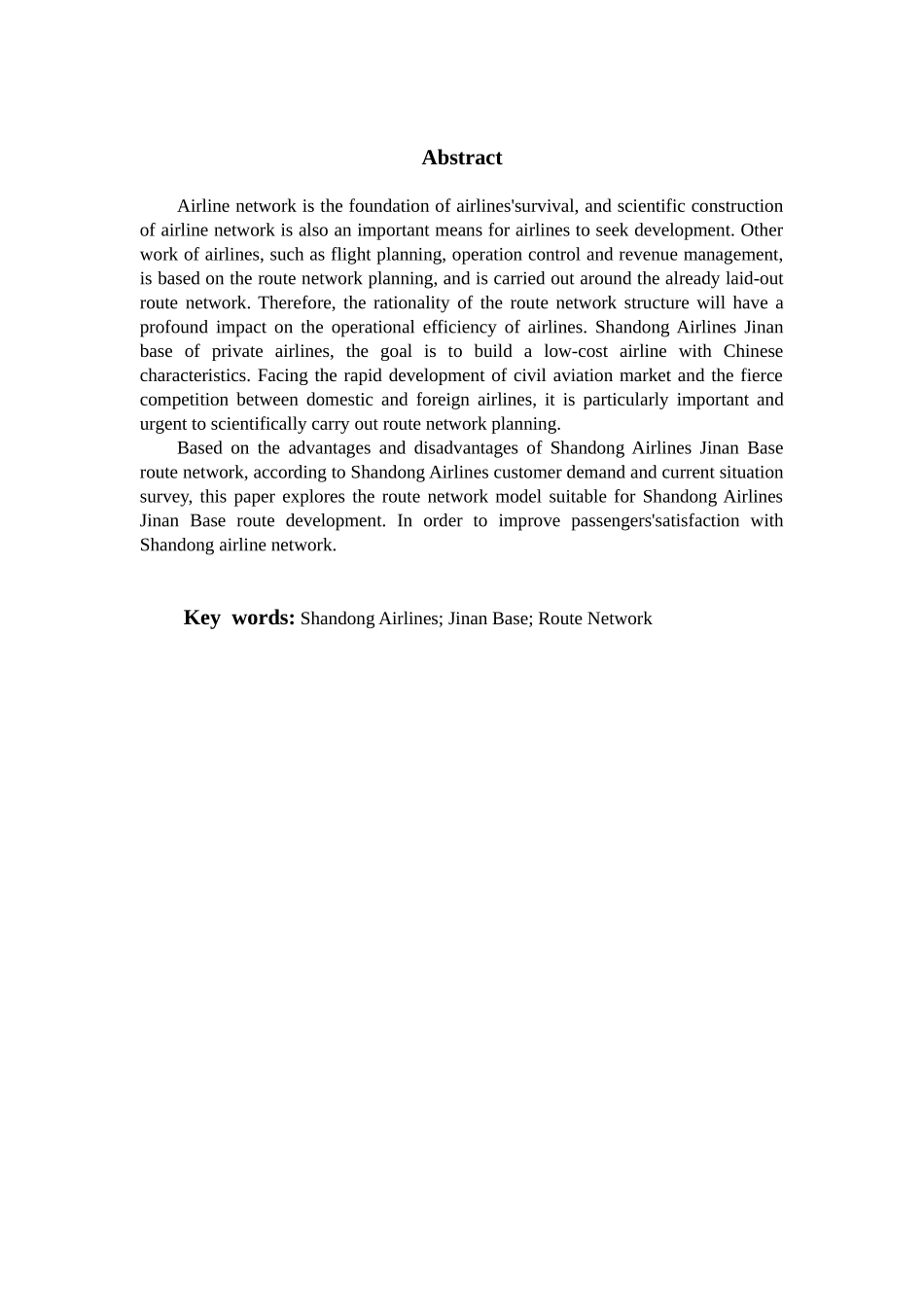 航空公司济南基地航线网络现状调研分析研究  航空航天专业_第2页