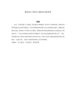 推进电子政务与提高行政效率分析研究  公共管理专业