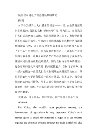 陕西省农村电子商务发展策略研究分析 财务管理专业