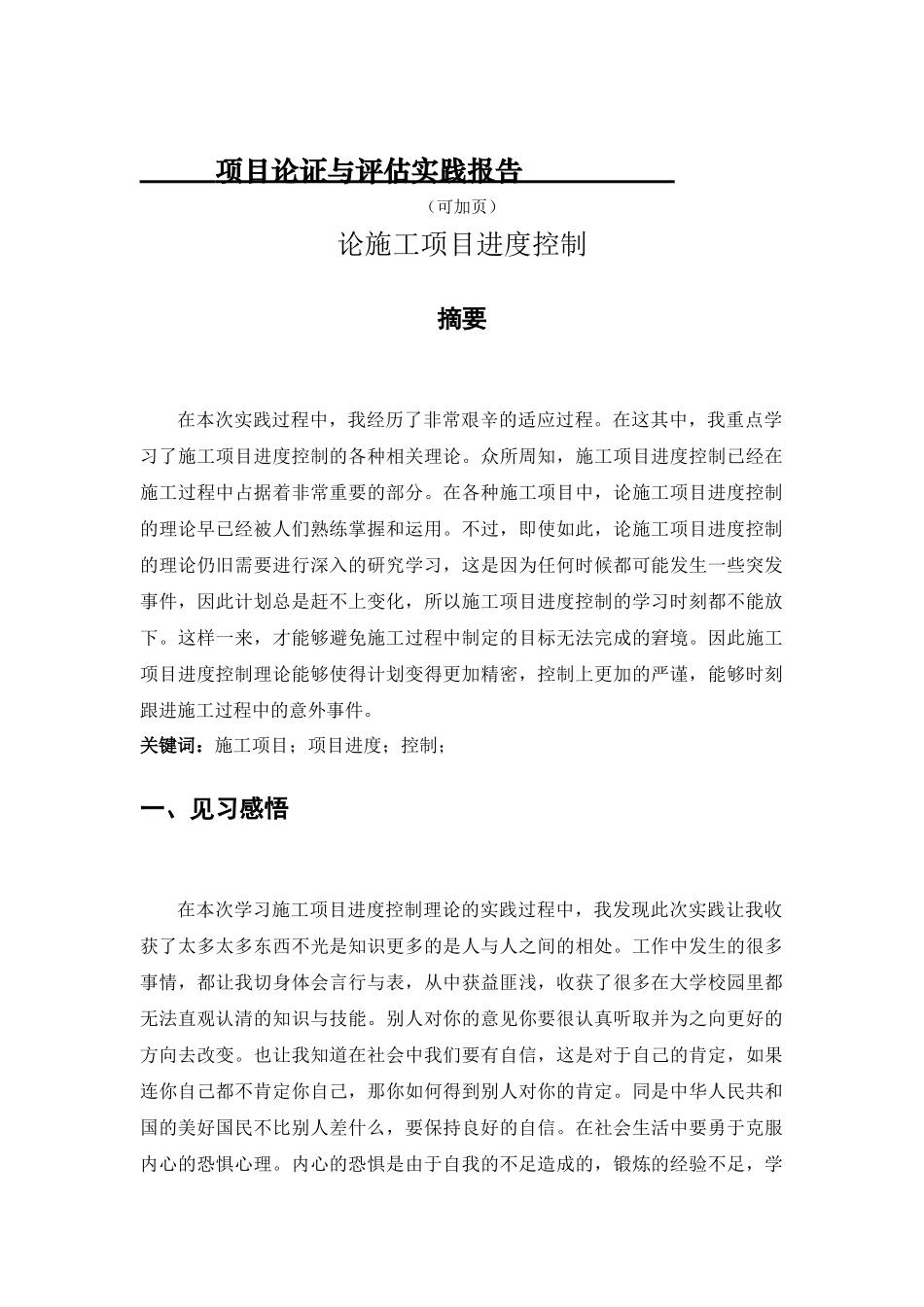 实践报告  论施工项目进度控制分析研究_第1页