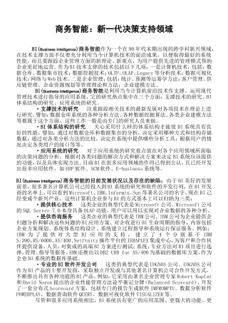 商务智能新一代决策支持领域分析研究 计算机专业