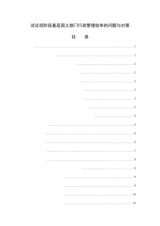 试论现阶段基层国土部门行政管理效率的问题与对策分析研究  国土资源管理专业