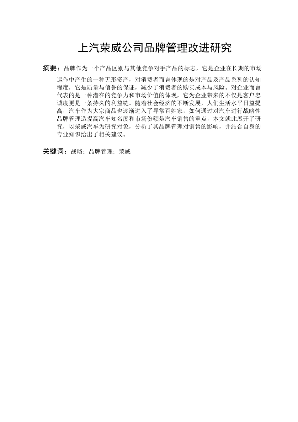 上汽荣威公司品牌管理改进研究分析 工商管理专业_第3页
