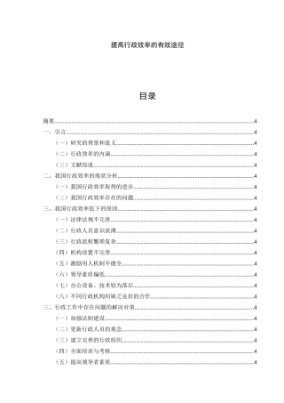 提高行政效率的有效途径分析研究  公共管理专业