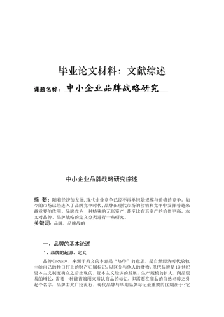 文献综述  中小企业品牌战略研究