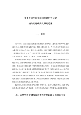 文献综述 大学生创业项目的可行性研究--基于财务视角