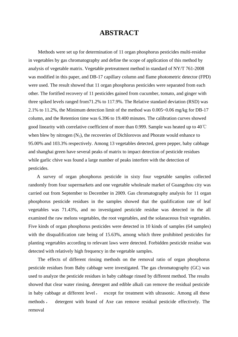 蔬菜中有机磷农药残留检测方法及其应用研究分析 生物技术专业_第2页