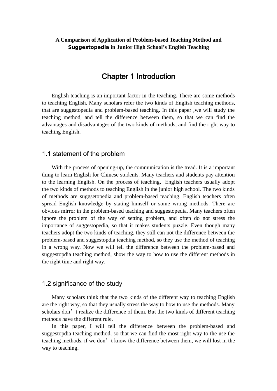 问题教学法与暗示教学法在初中英语教学中应用的对比研究  教育教学专业_第1页