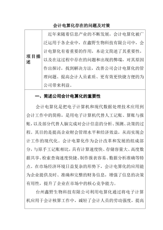 野生物科技公司会计电算化存在的问题及对策分析研究 财务管理专业