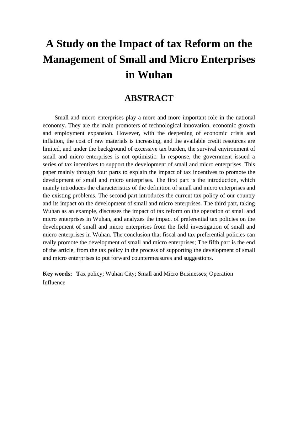 税收改革对武汉市小微企业经营影响研究分析  税务管理专业_第2页