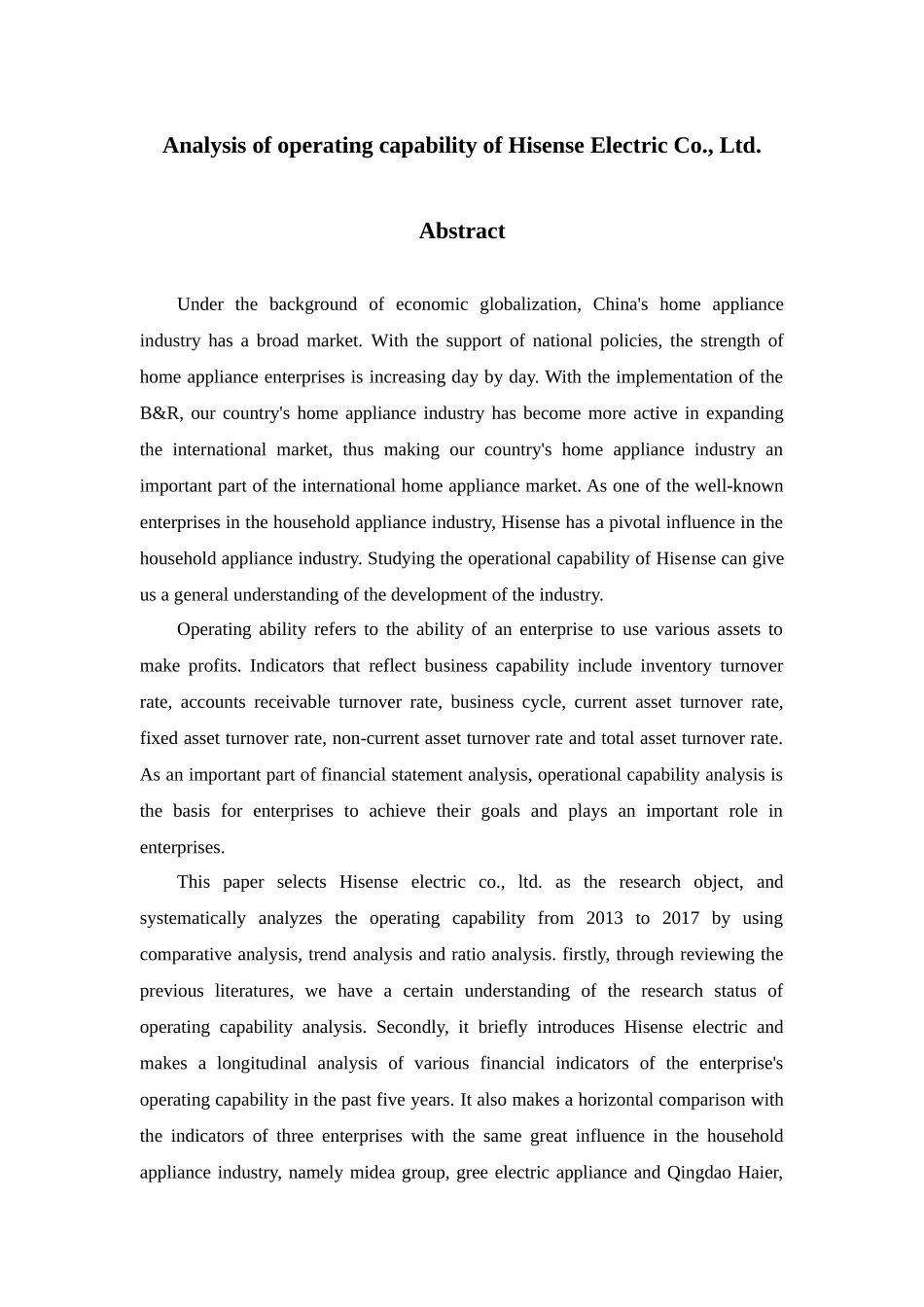 海信电器股份有限公司营运能力分析研究 工商管理专业_第2页