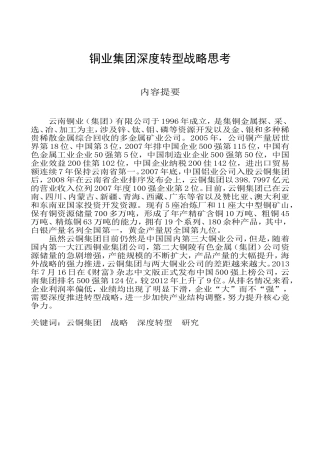 铜业集团深度转型战略思考分析研究 工商管理专业