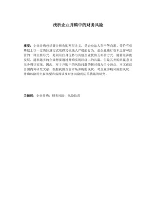 浅析企业并购中的财务风险分析有俺就 会计学专业