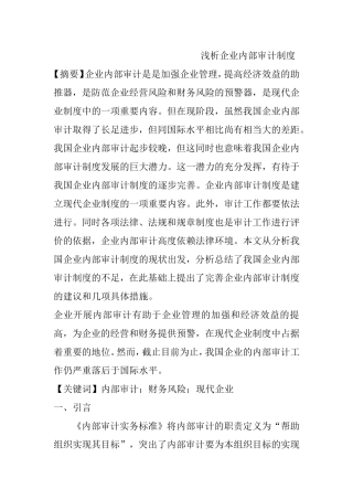 浅析企业内部审计制度分析有研究  财务管理专业