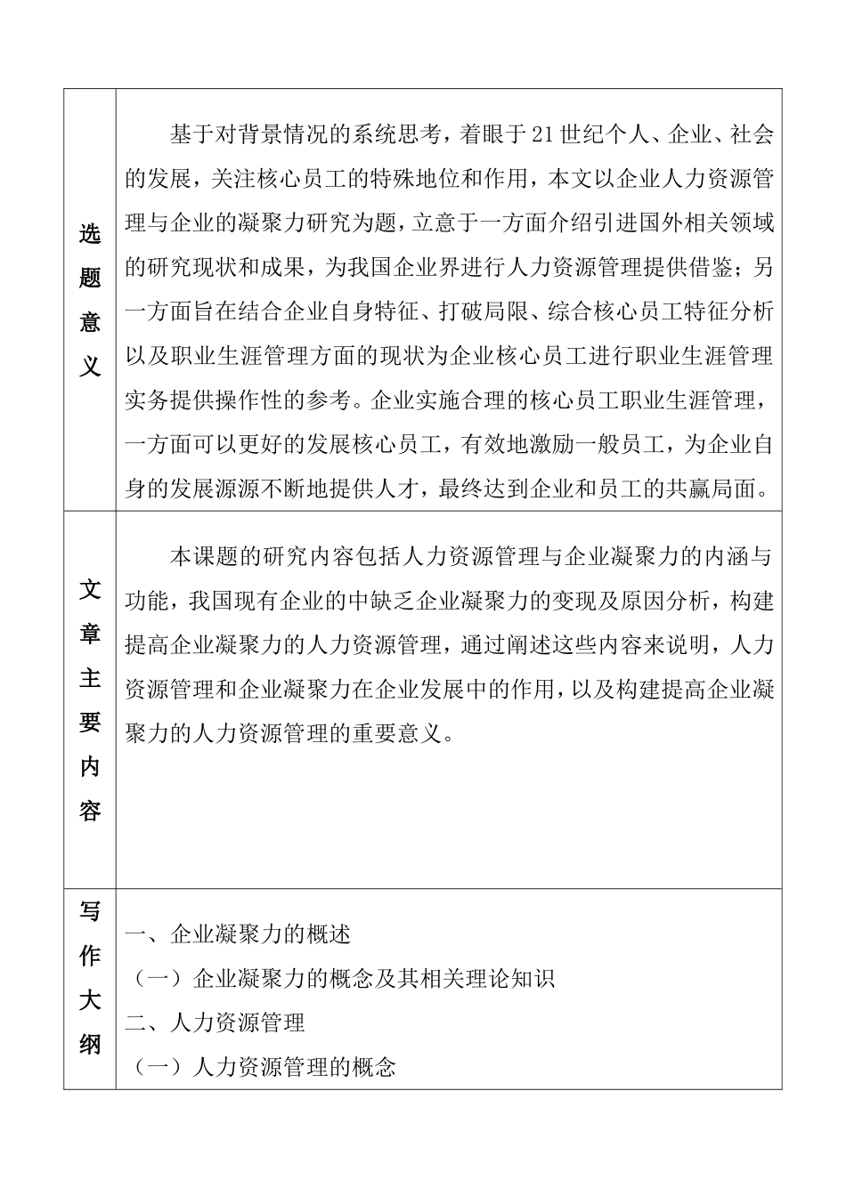 浅析人力资源管理与企业的凝聚力分析研究  开题报告_第2页