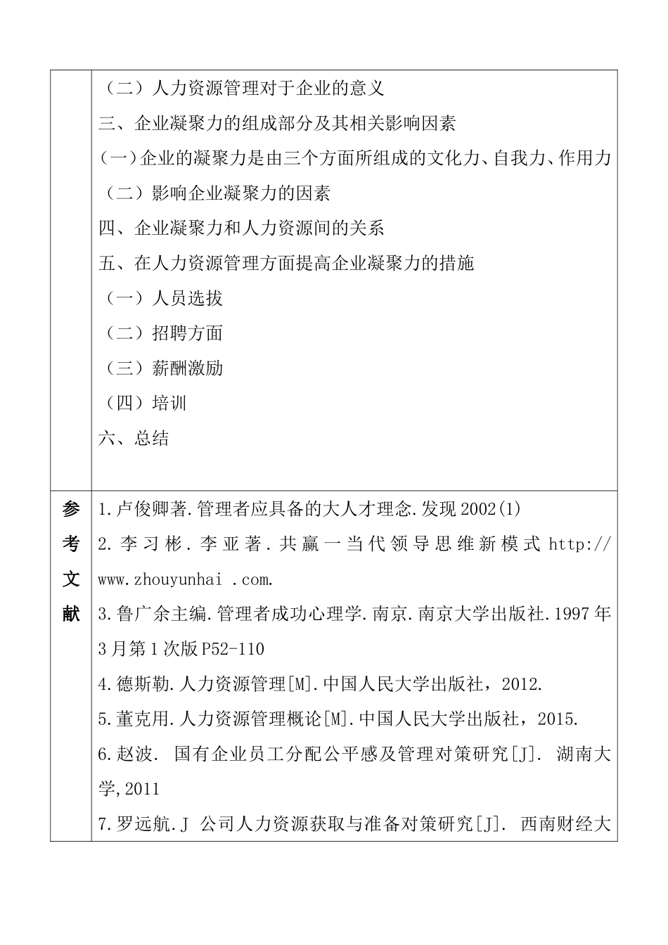 浅析人力资源管理与企业的凝聚力分析研究  开题报告_第3页