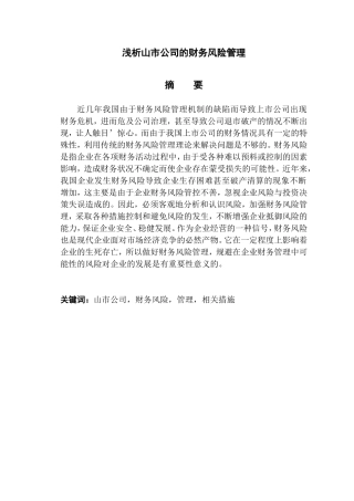 浅析山市公司的财务风险管理分析研究  会计学专业