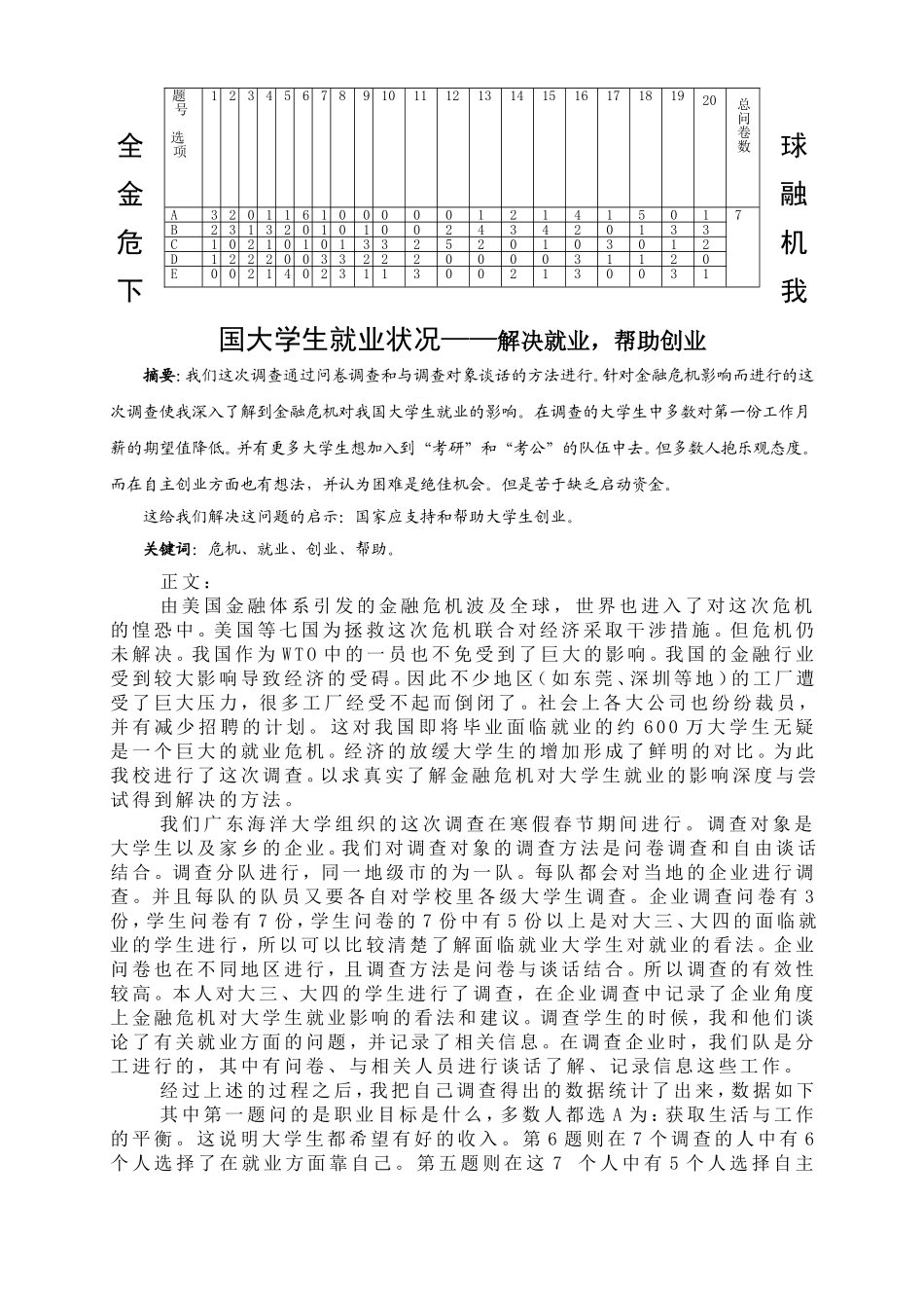 全球金融危机下我国大学生就业状况_第1页