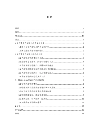 浅析我国国有企业内部审计存在的问题及对策分析研究  审计学专业