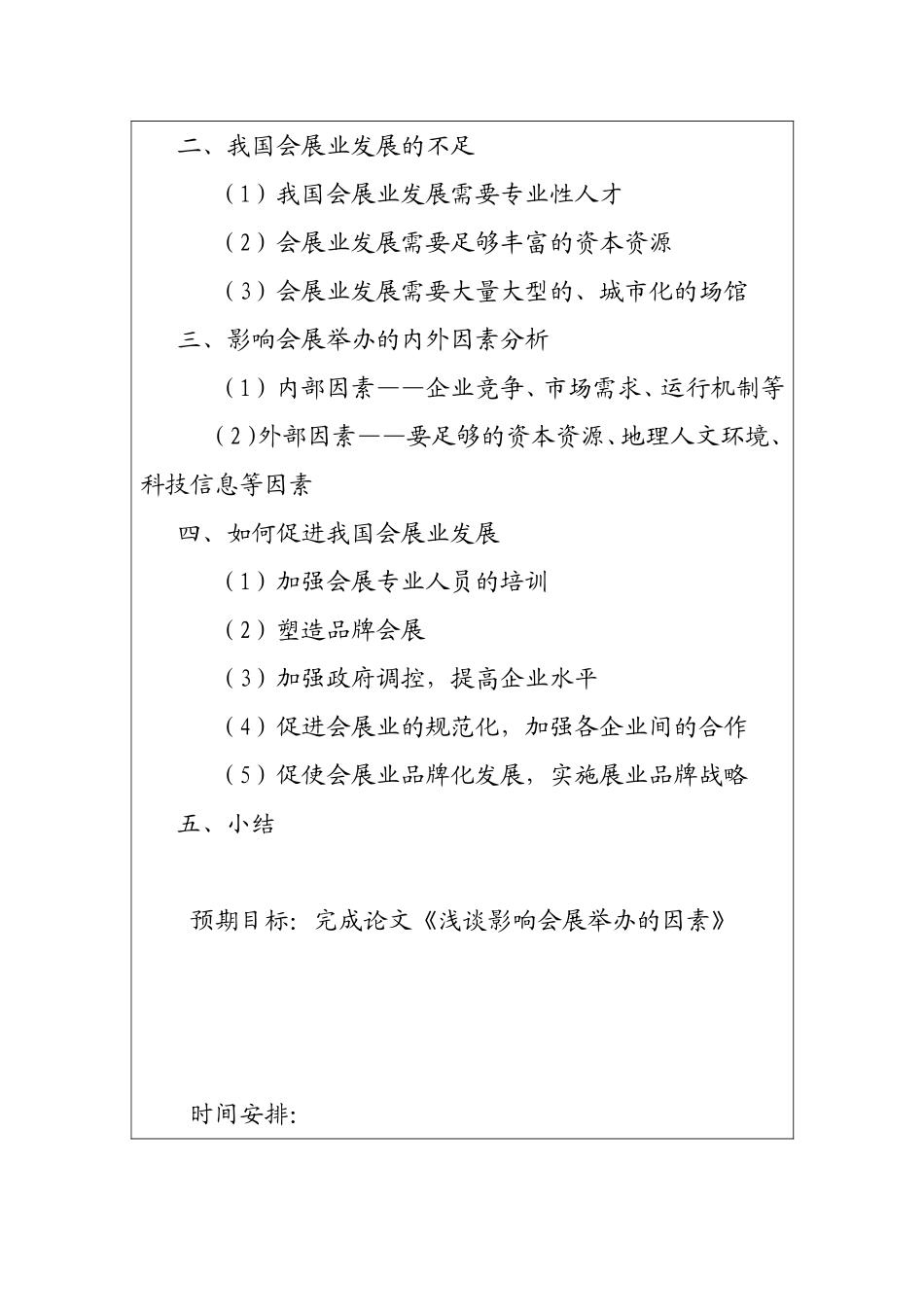 浅谈影响会展举办的因素分析研究  开题报告_第3页