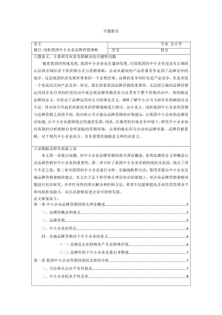 浅析我国中小企业品牌营销策略分析研究 开题报告